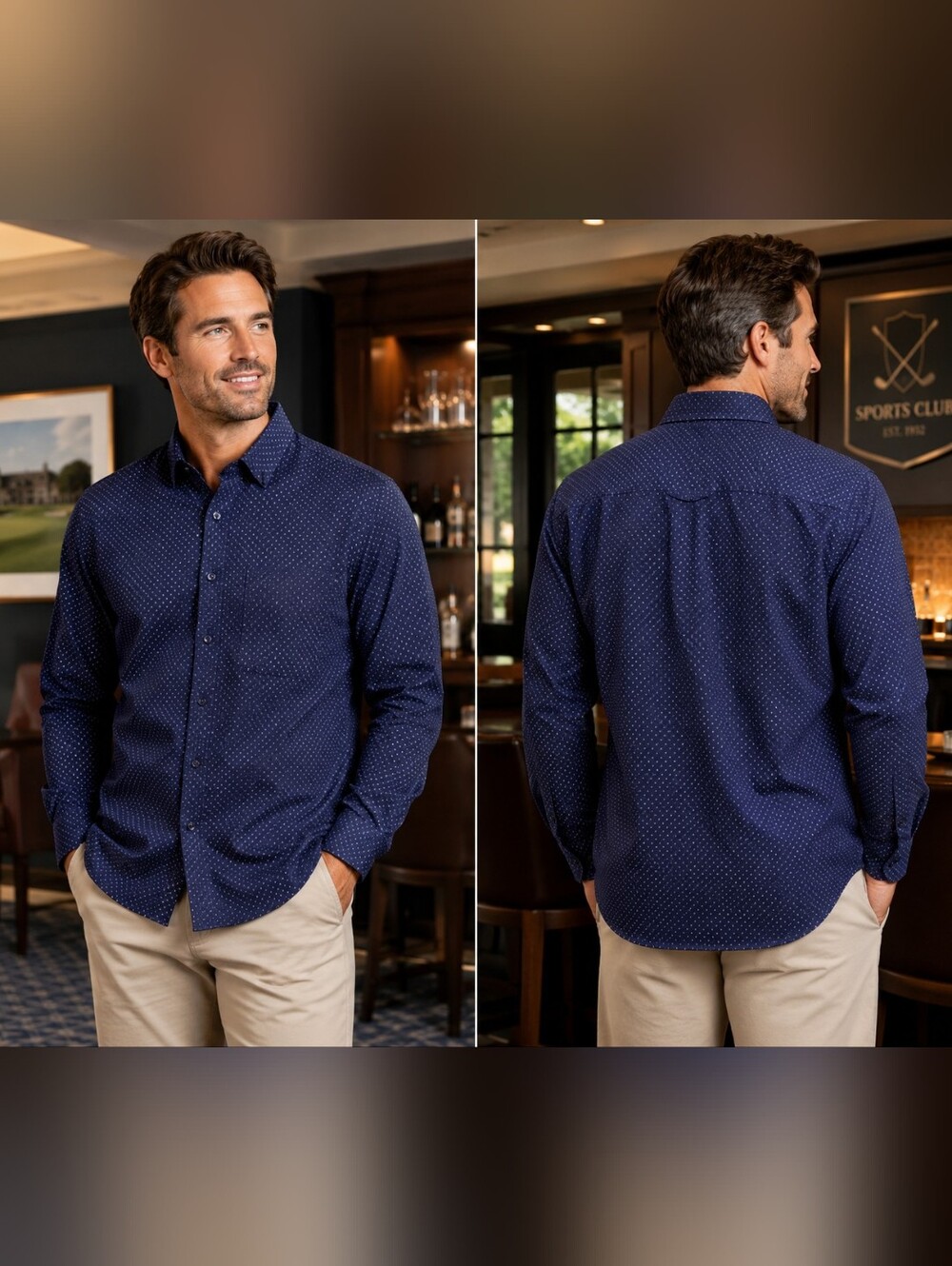 Club Room Navy Blue Microdot Button-Down Mens Shirt Size M
